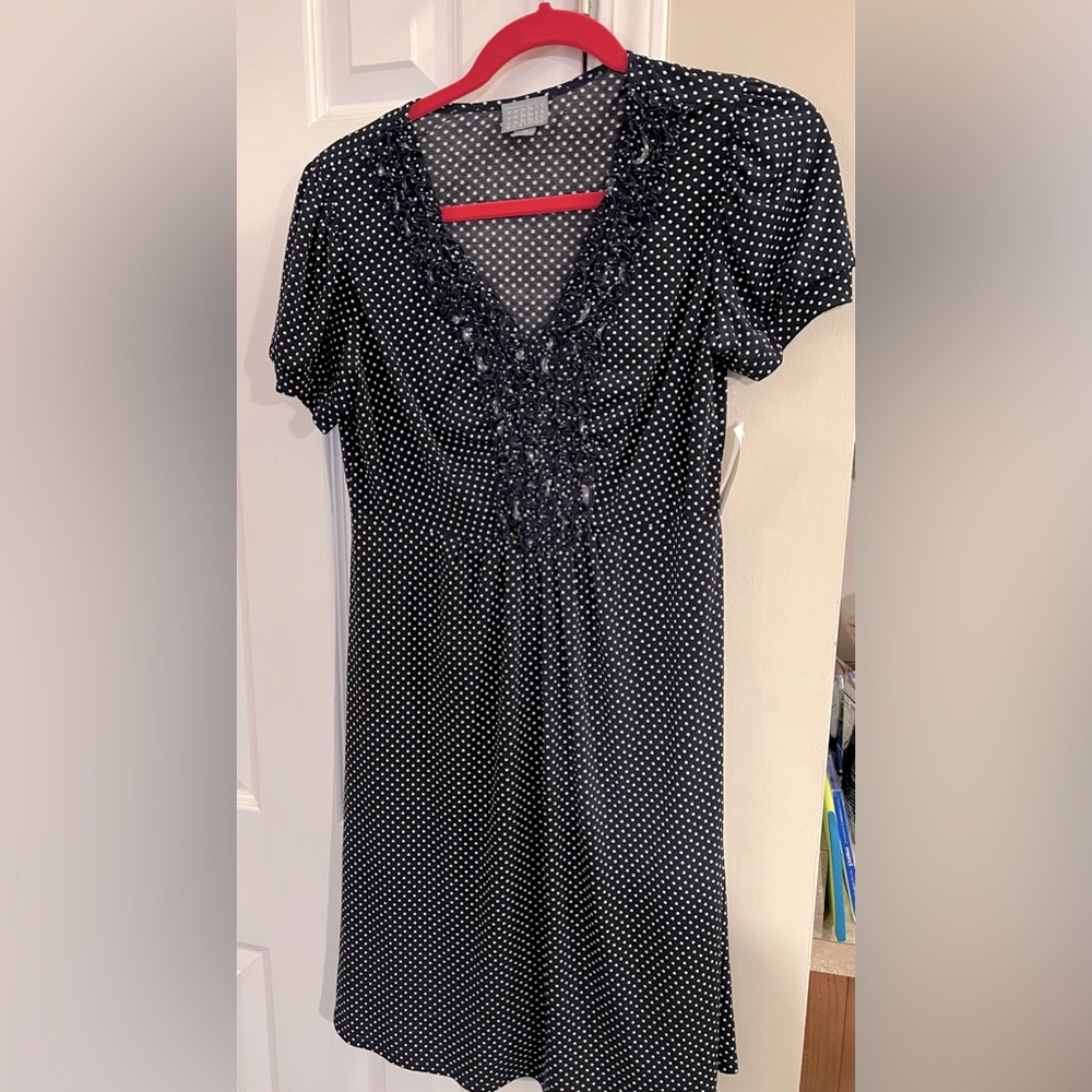 Rabbit Rabbit Rabbit Designs Ladies Navy Blue polka dot dress Size 10. NWT